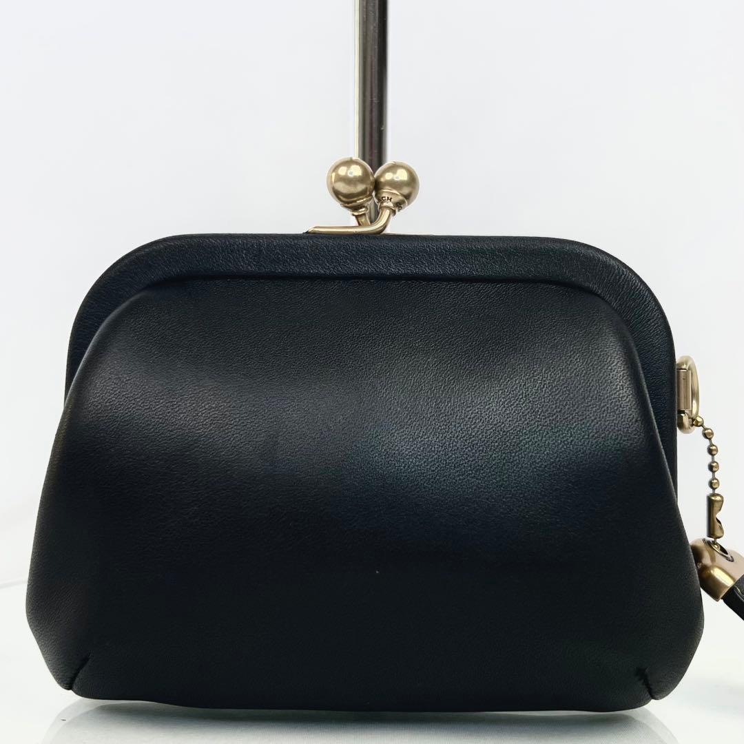 美品 COACH コーチ キスロック がま口 ケース グラブタンレザー 黒