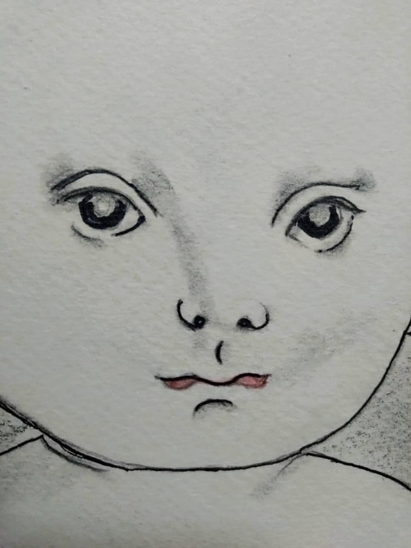 【F6号】藤田嗣治【猫を抱く少女】手描き/サイン・鑑定書有り/鉛筆/ペン/水彩