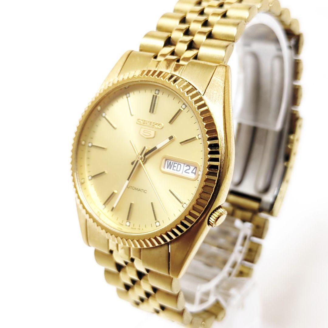 【美品】SEIKO5 自動巻き 稼働品 デイデイト 腕時計 裏スケ
