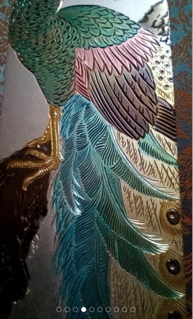 芳光作銅板彫刻孔雀叙勲受賞作中古金銀メッキ証明書有り箱有り