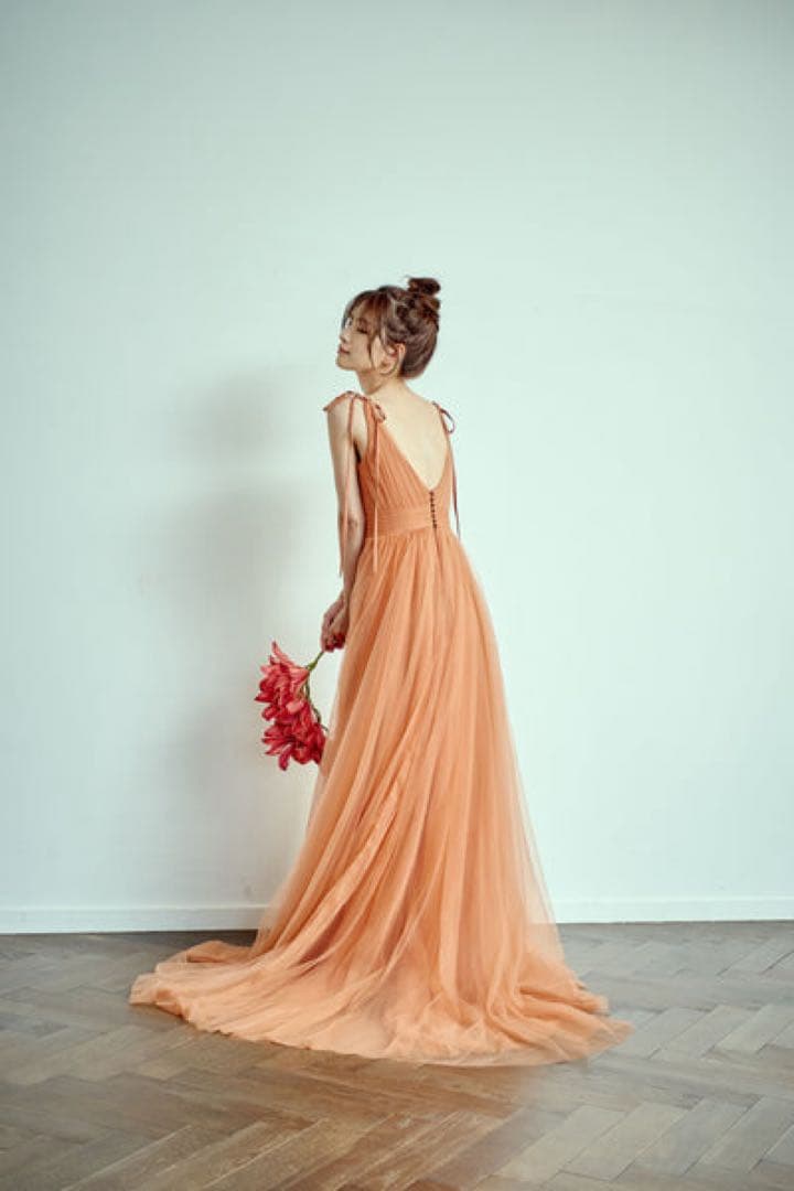 リボンショルダー Vネック テラコッタドレス W271TE