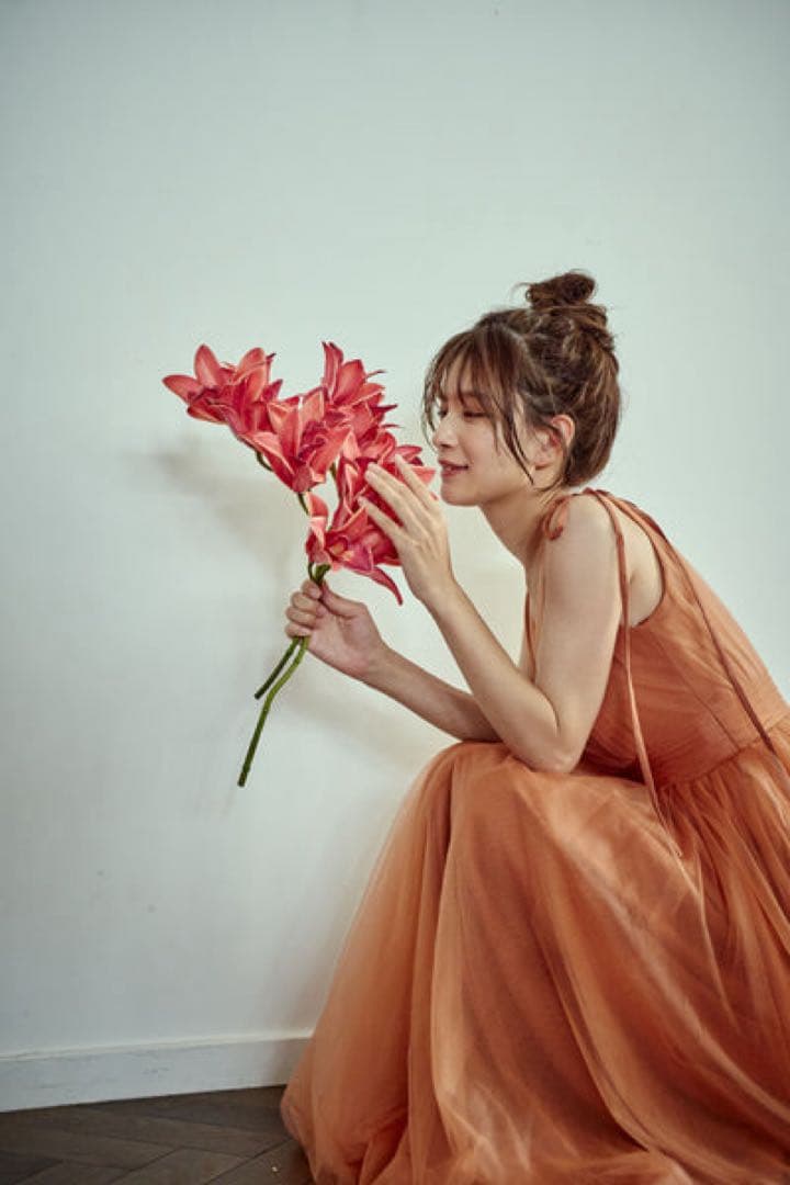 リボンショルダー Vネック テラコッタドレス W271TE