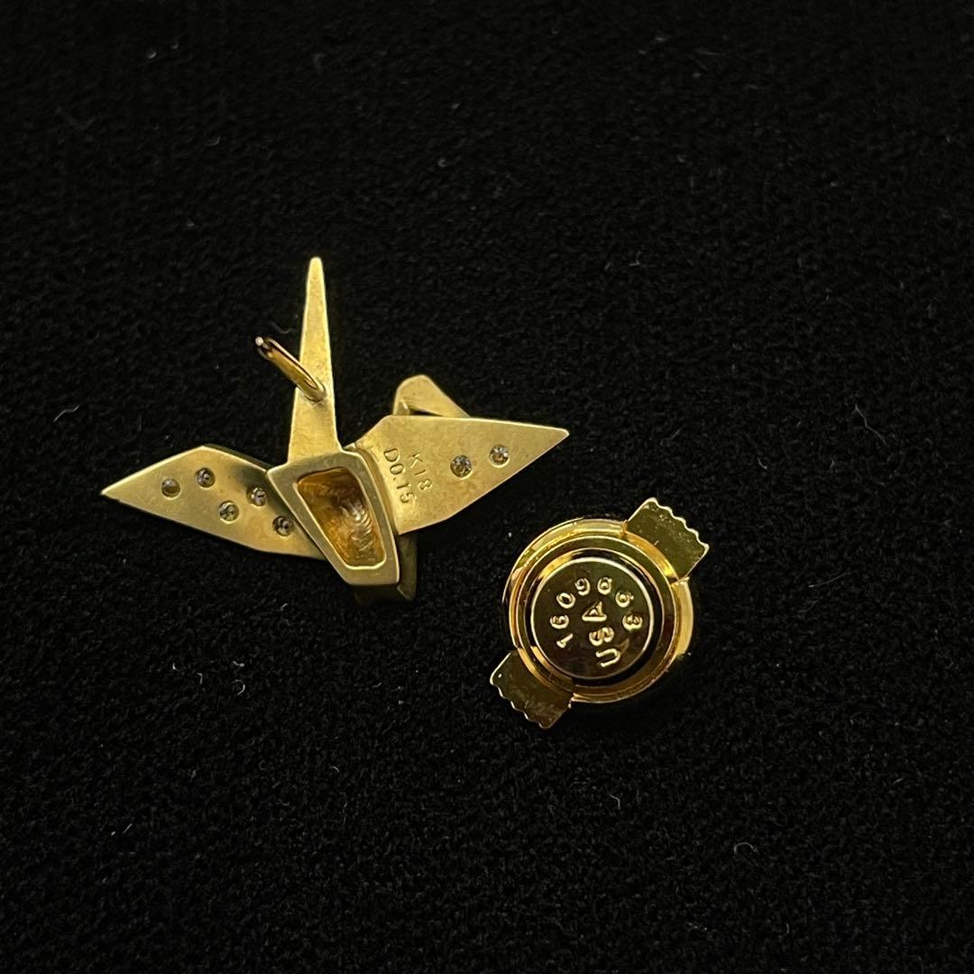 K18 折り鶴モチーフダイヤモンドピンブローチ