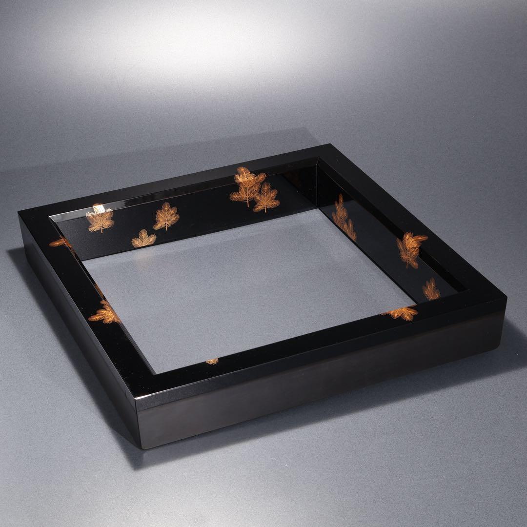 【茶道具】炉縁　象彦　若松文様　裏千家鵬雲斎花押書付　共箱　R1590