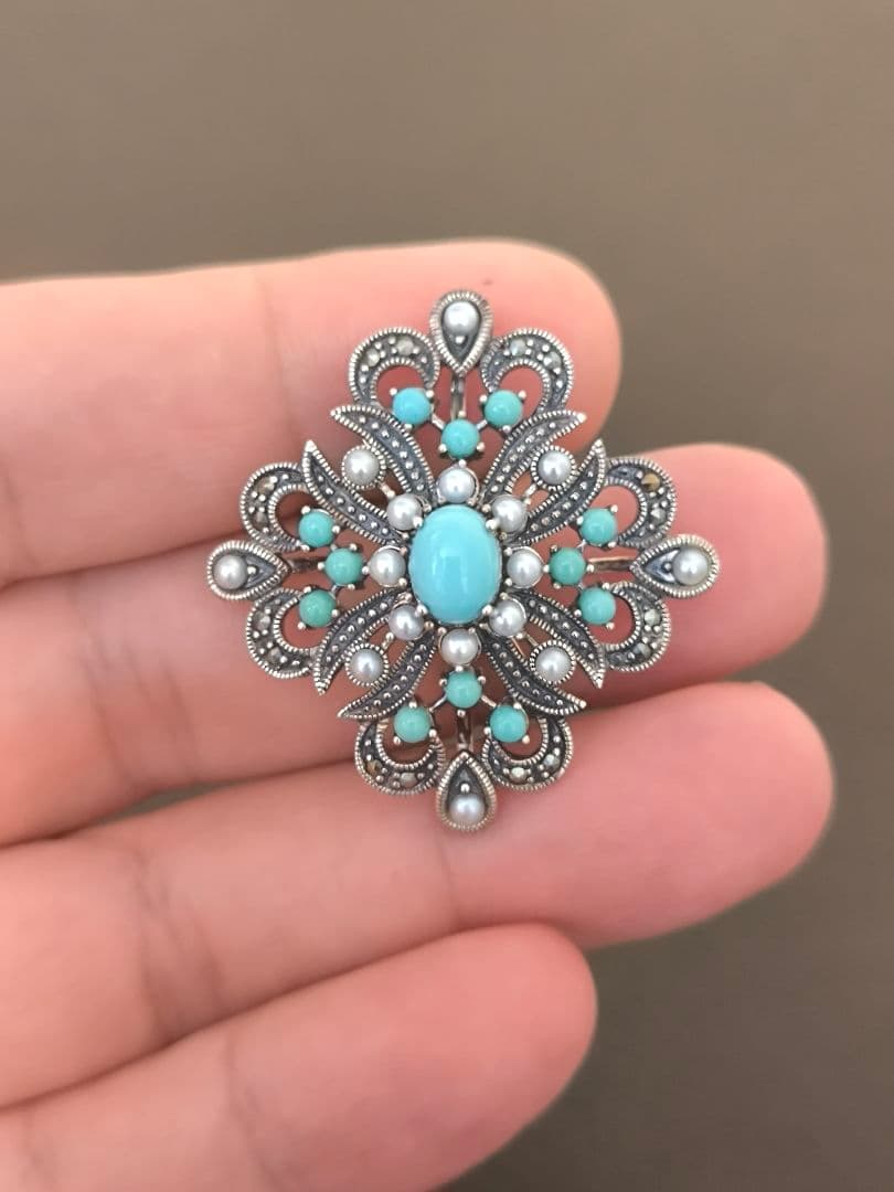 碌山 ROKUZAN ロクザン シルバー925 ターコイズ ブローチ