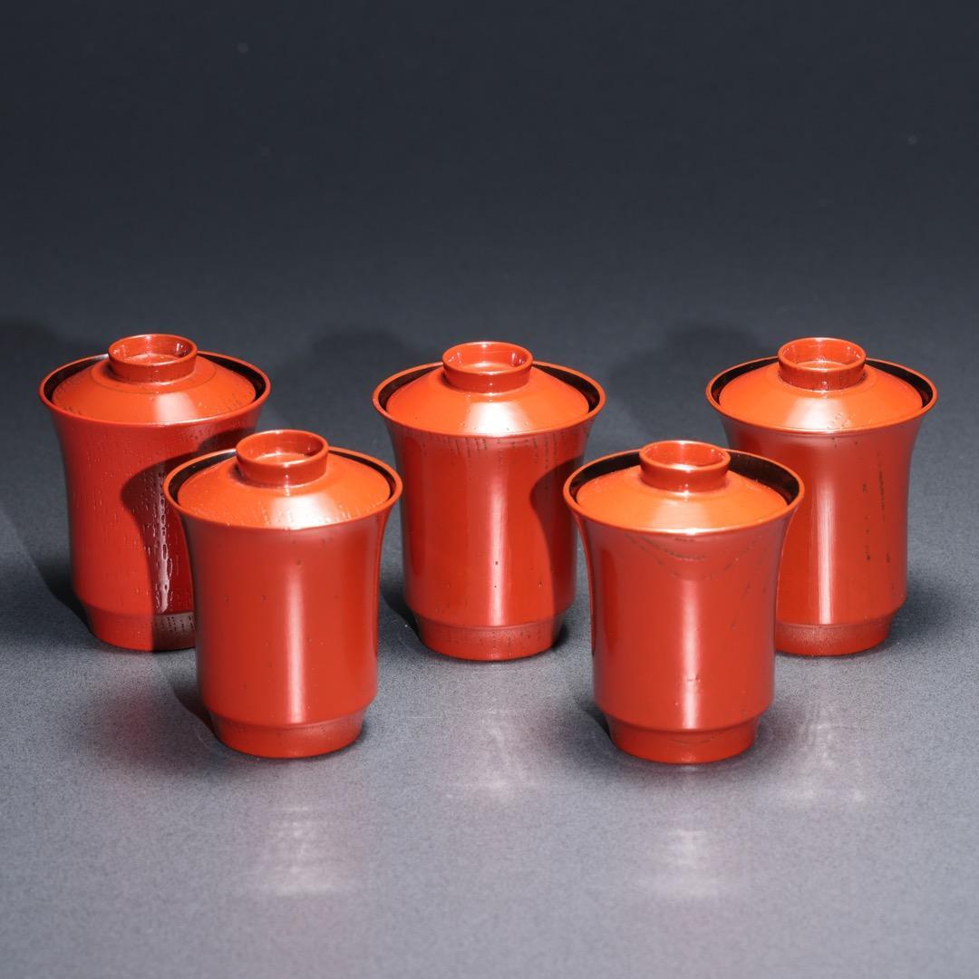 朱漆　箸洗　小吸物椀5客　表完　茶懐石　R1368お12