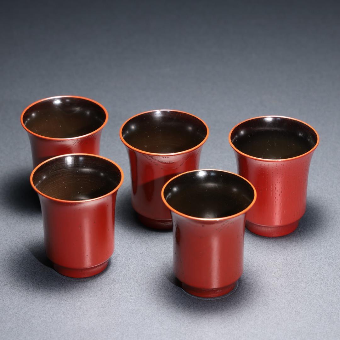 朱漆　箸洗　小吸物椀5客　表完　茶懐石　R1368お12