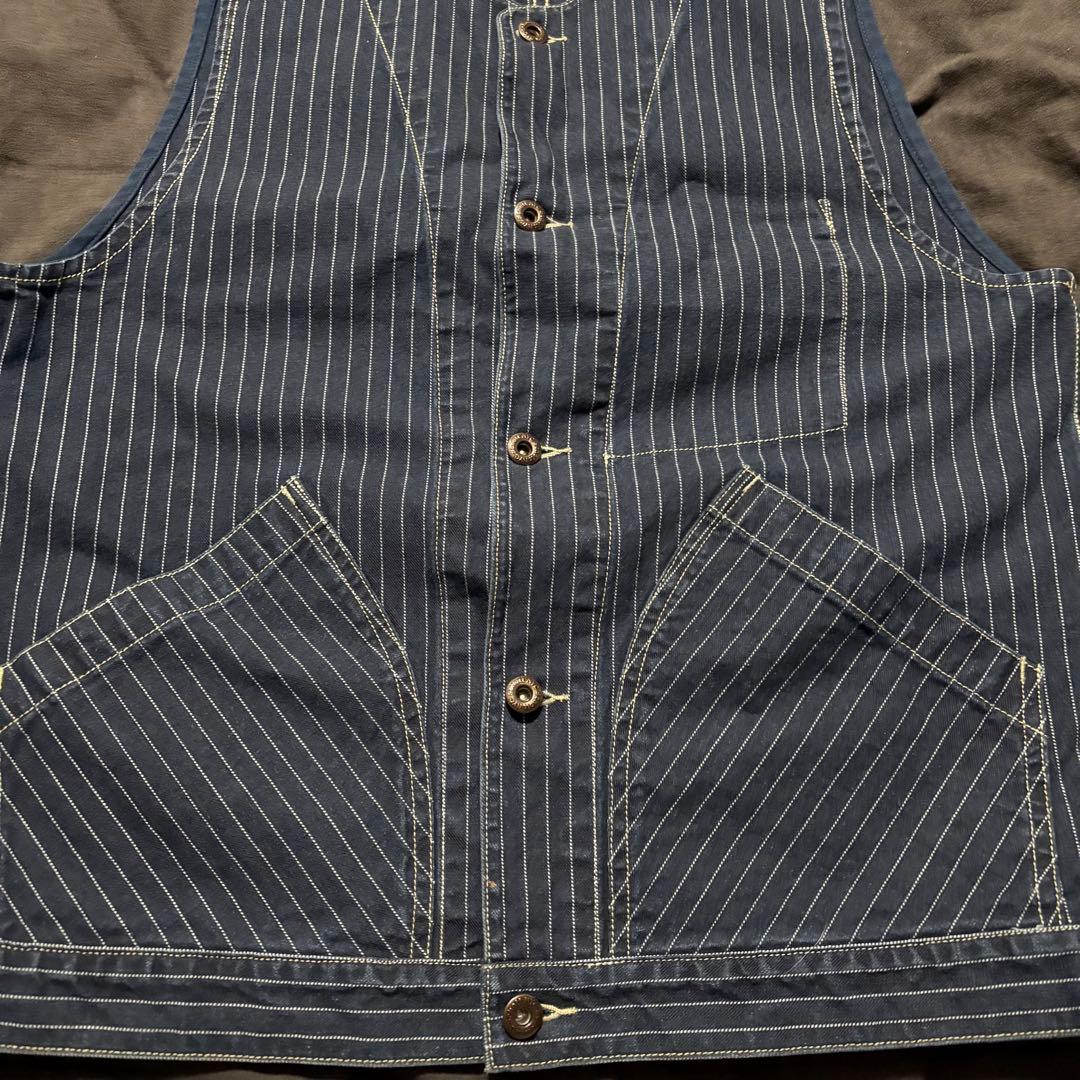【美品】ショット　ヒッコリーベスト　L デニム　ベスト　ストライプ