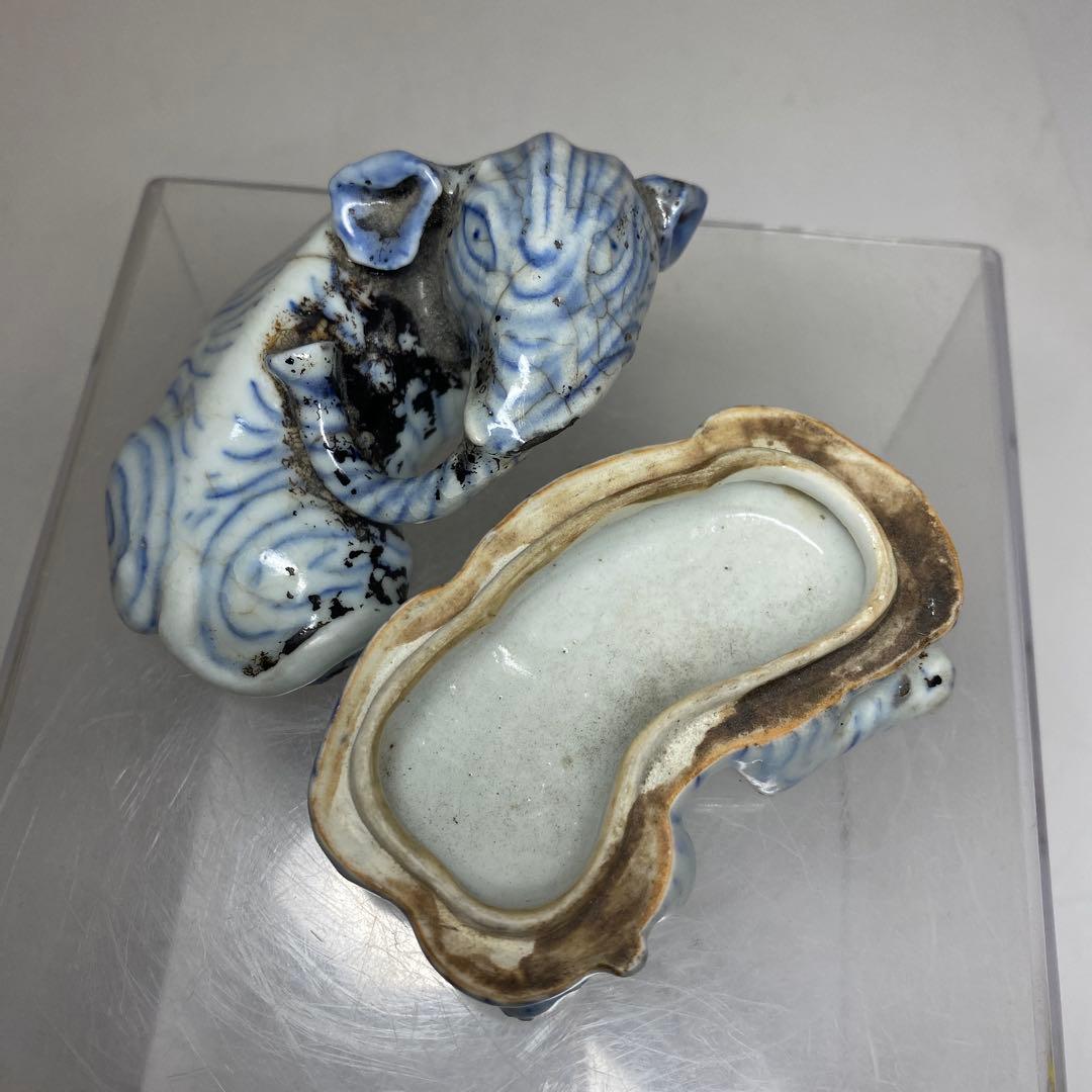 李朝　青花　象文　香合　タサチ　東さ8-0128☆2F