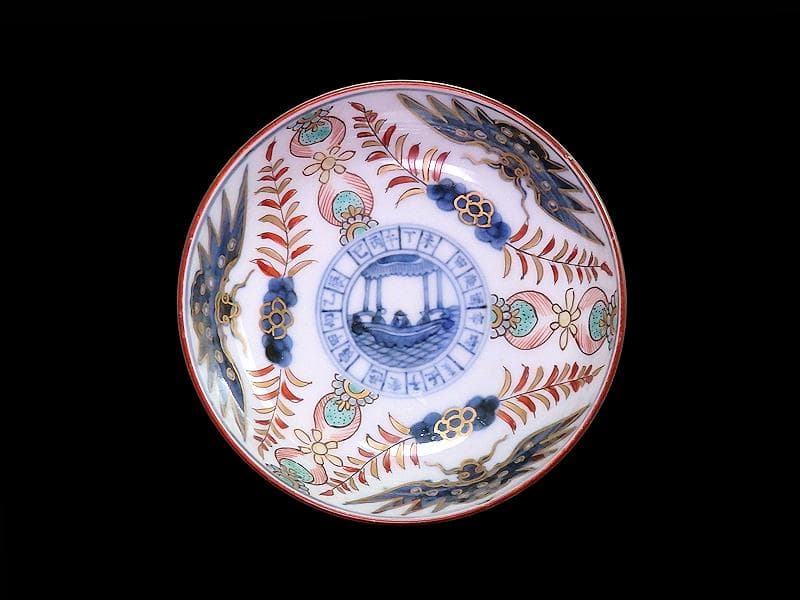 古伊万里　染錦　龍に赤壁の賦図　５枚　250AS-CXr