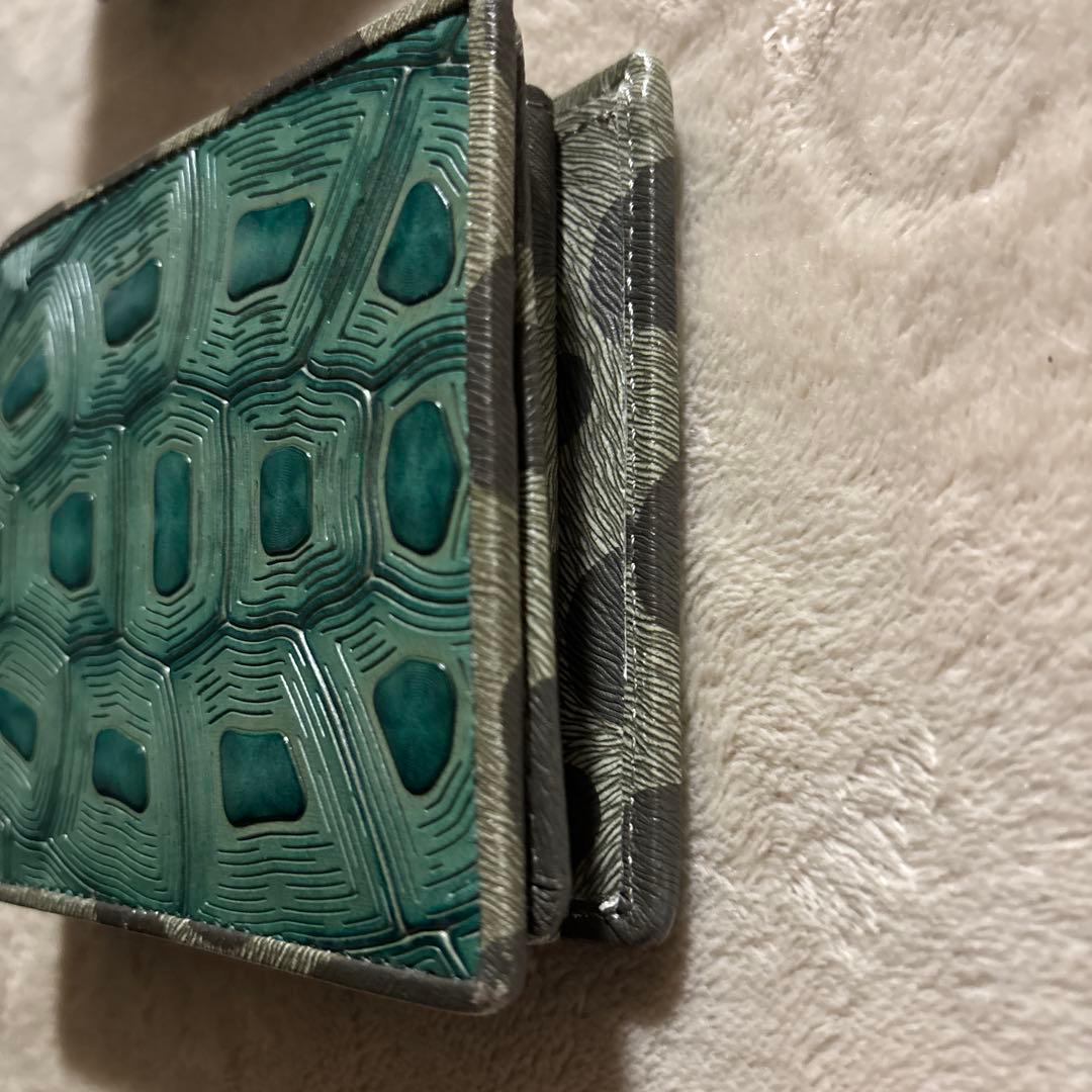 USED HIROKOHAYASHI コラボラツィオーネ二つ折り財布　亀甲柄　緑