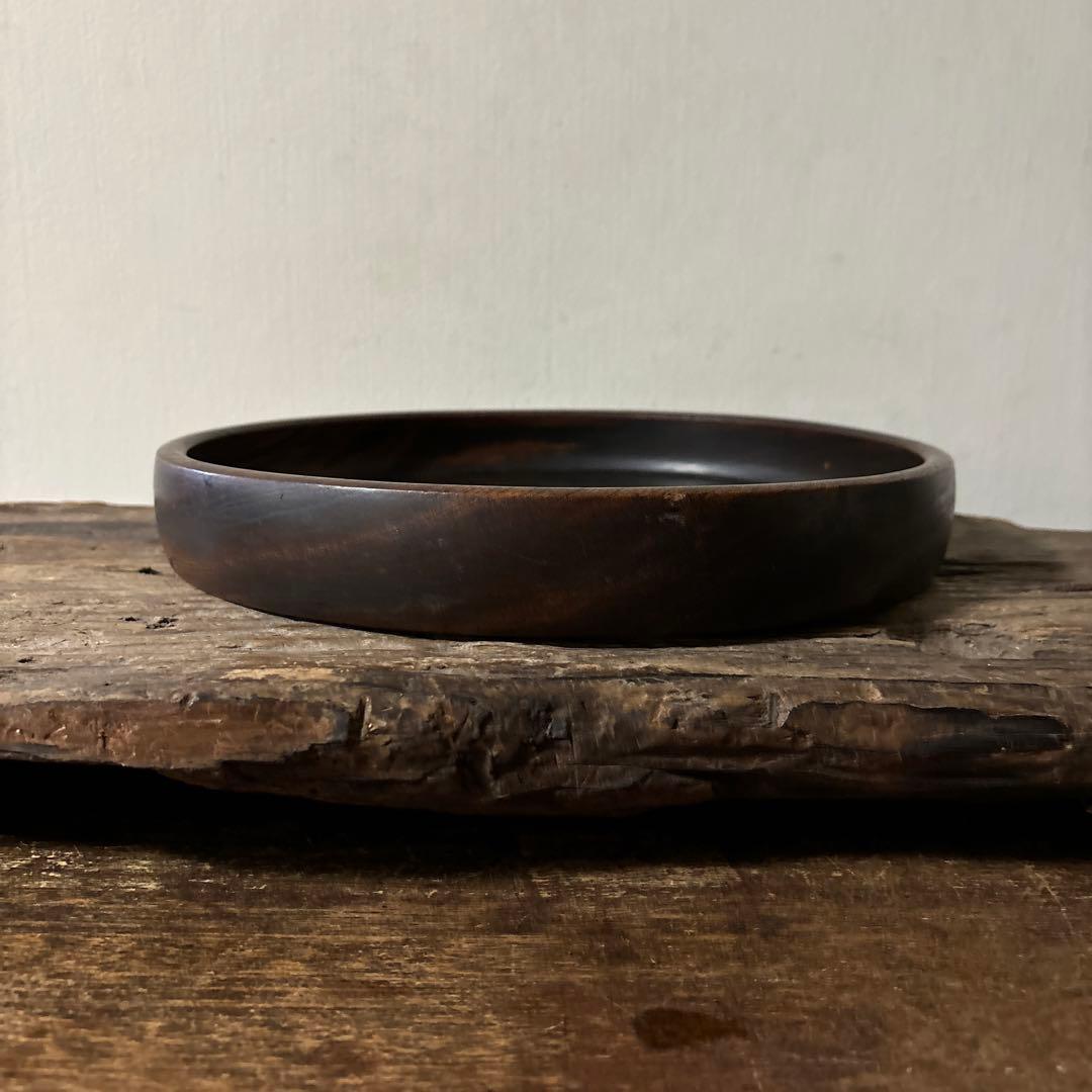 古い木地盆⑨ 丸盆　古民芸　アンティーク　くり抜き盆　酒器　煎茶　骨董　検:李朝