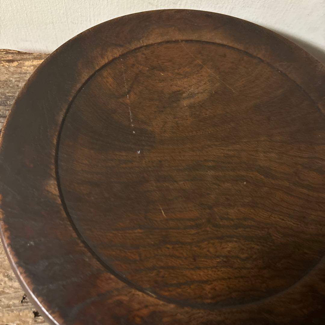 古い木地盆⑨ 丸盆　古民芸　アンティーク　くり抜き盆　酒器　煎茶　骨董　検:李朝