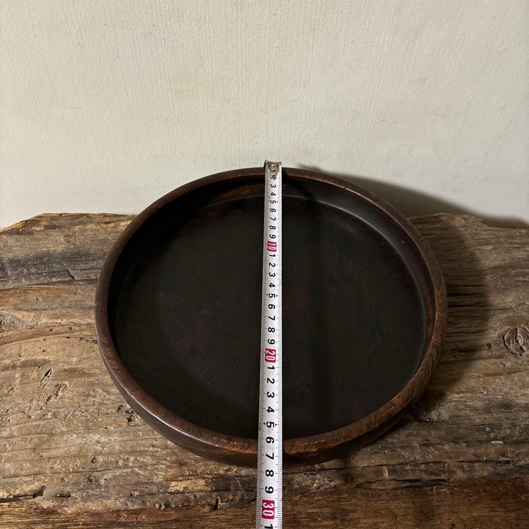 古い木地盆⑨ 丸盆　古民芸　アンティーク　くり抜き盆　酒器　煎茶　骨董　検:李朝
