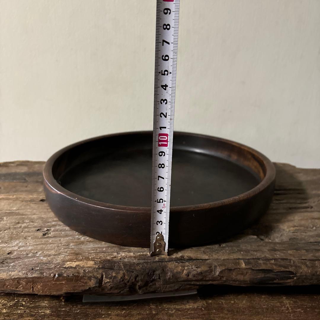古い木地盆⑨ 丸盆　古民芸　アンティーク　くり抜き盆　酒器　煎茶　骨董　検:李朝