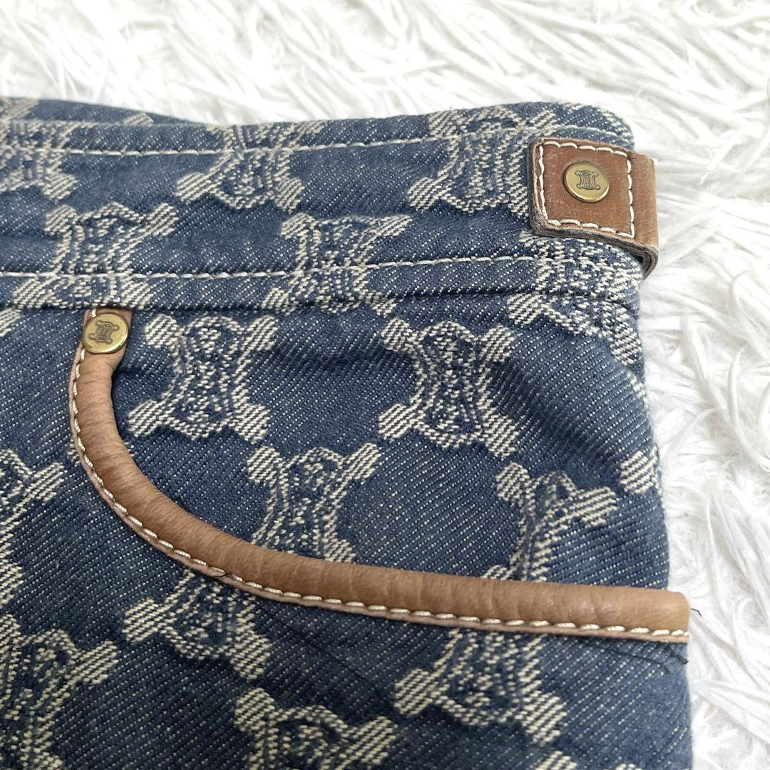 【稀少サイズ 42】セリーヌ デニムスカート マガダム ボックスプリーツ ブルー