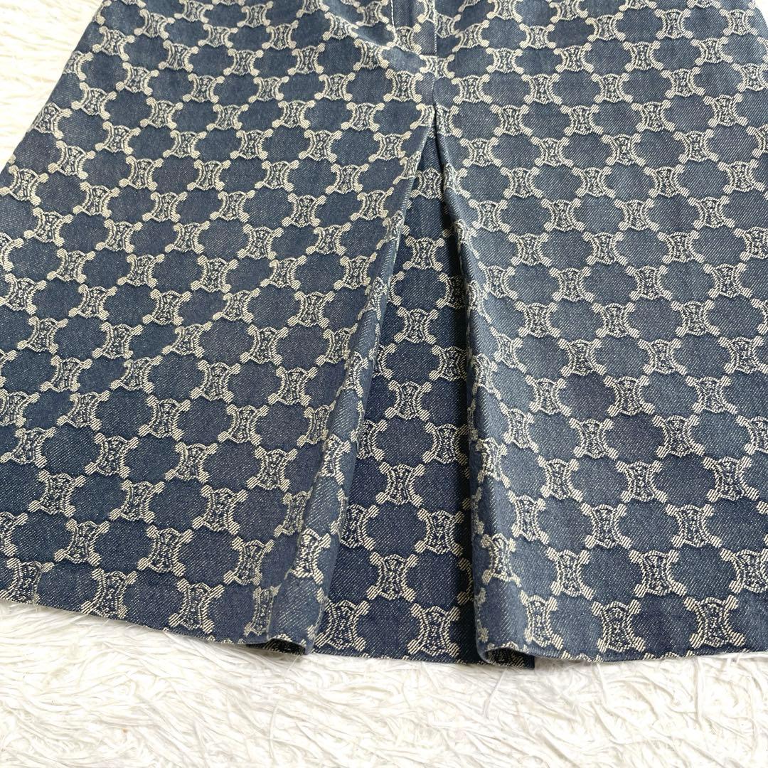 【稀少サイズ 42】セリーヌ デニムスカート マガダム ボックスプリーツ ブルー