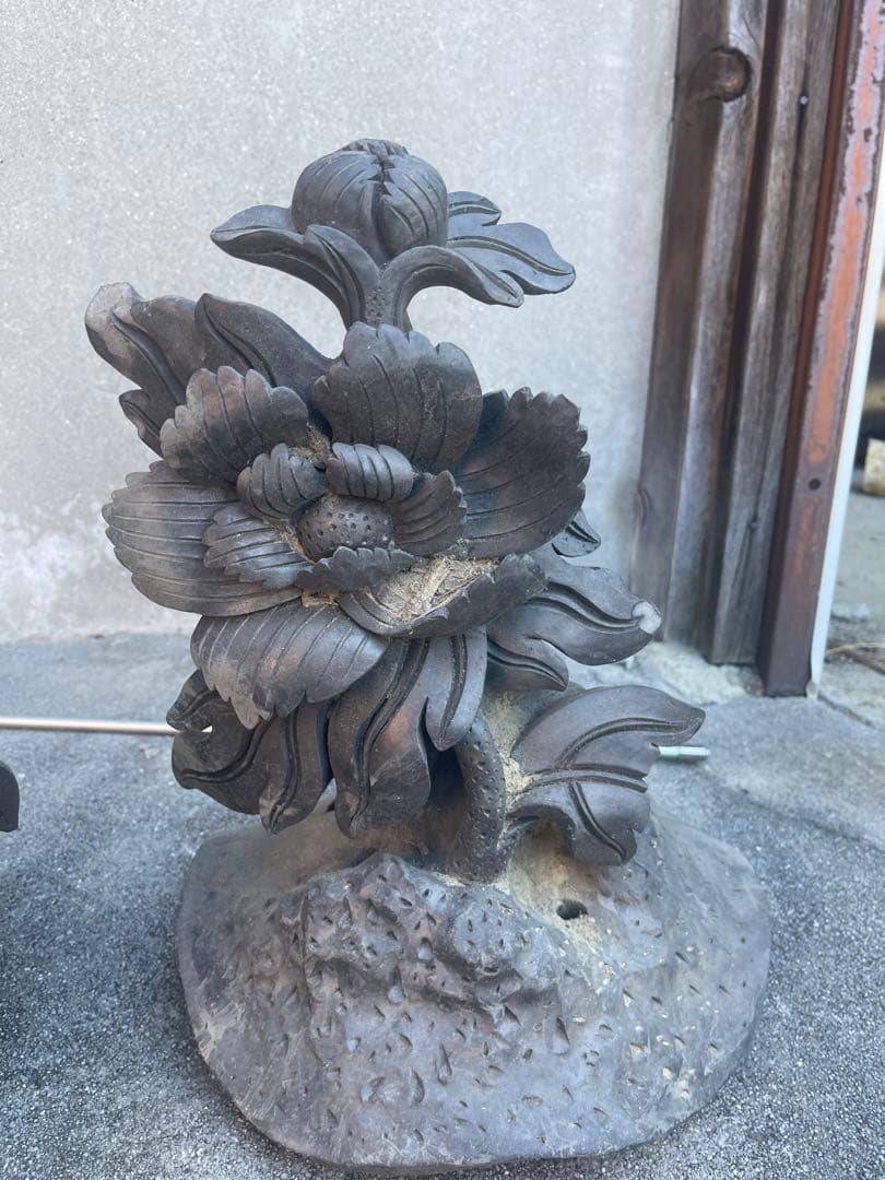 古美術 花文瓦細工 彫刻 明治〜大正期 伝統工芸 置物