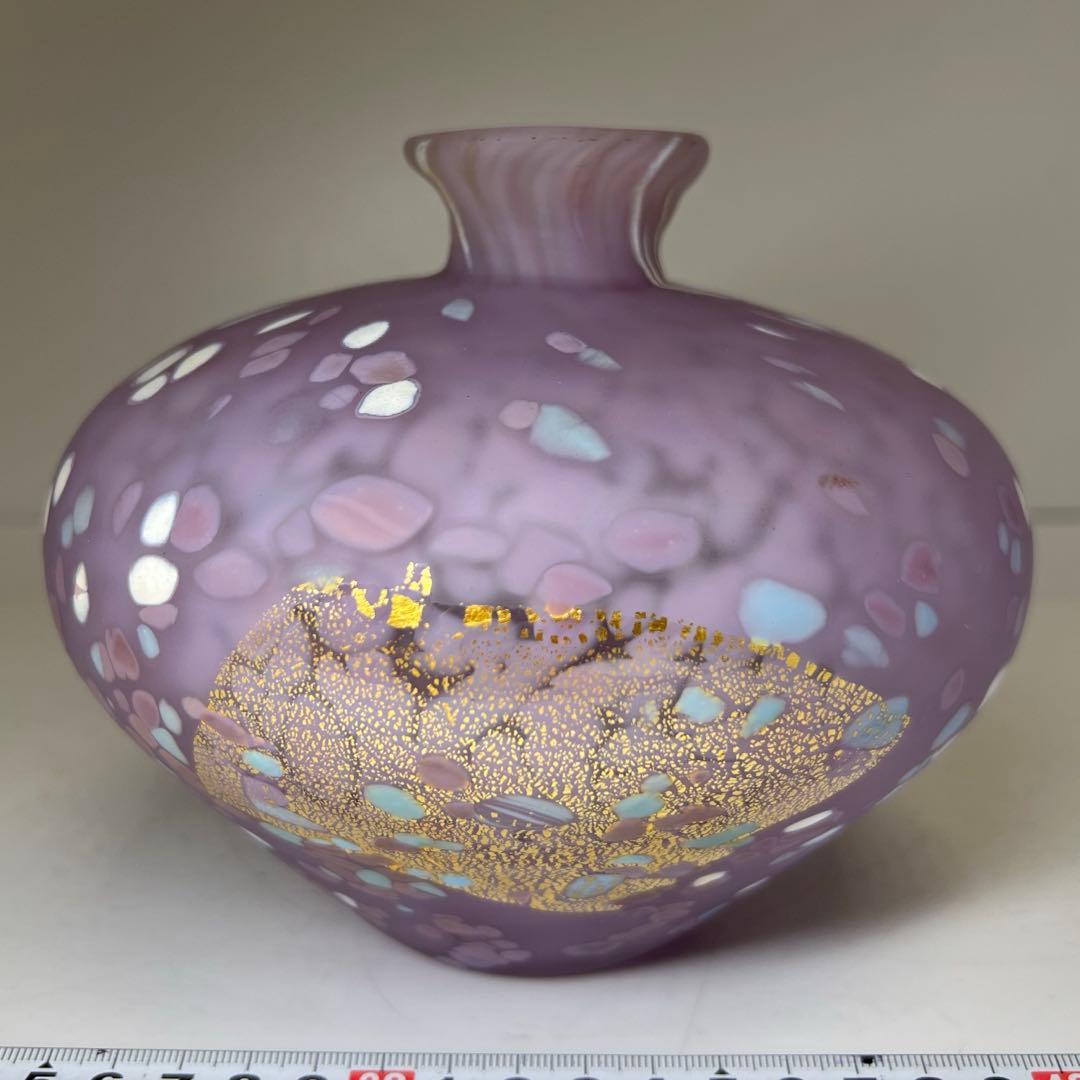 藤田喬平 金彩 ガラス花瓶 H14cm 東キ7-1218①