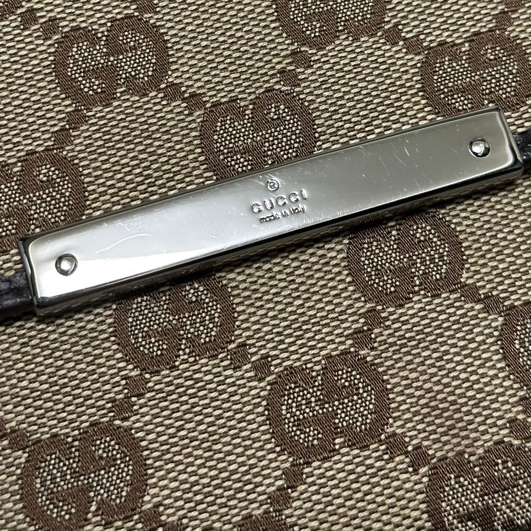 GUCCI グッチ　折り財布　メタルロゴ　キャンバス　GG ブラウン