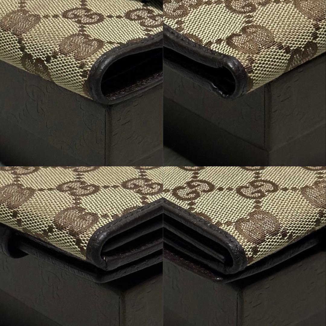 GUCCI グッチ　折り財布　メタルロゴ　キャンバス　GG ブラウン