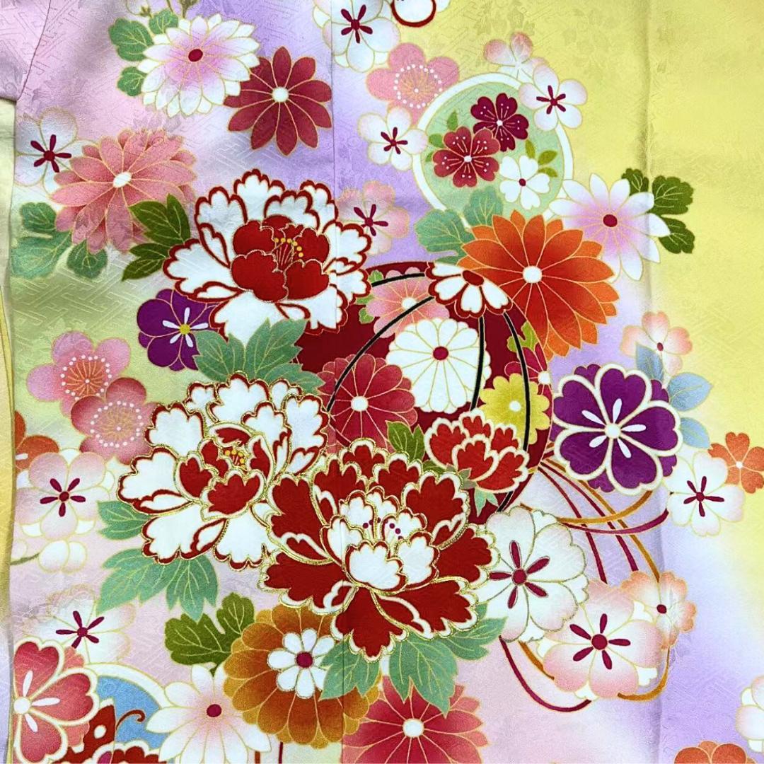 【お得品】 振袖セット 成人式 正絹 古典柄 振袖 黄色 S220 ●