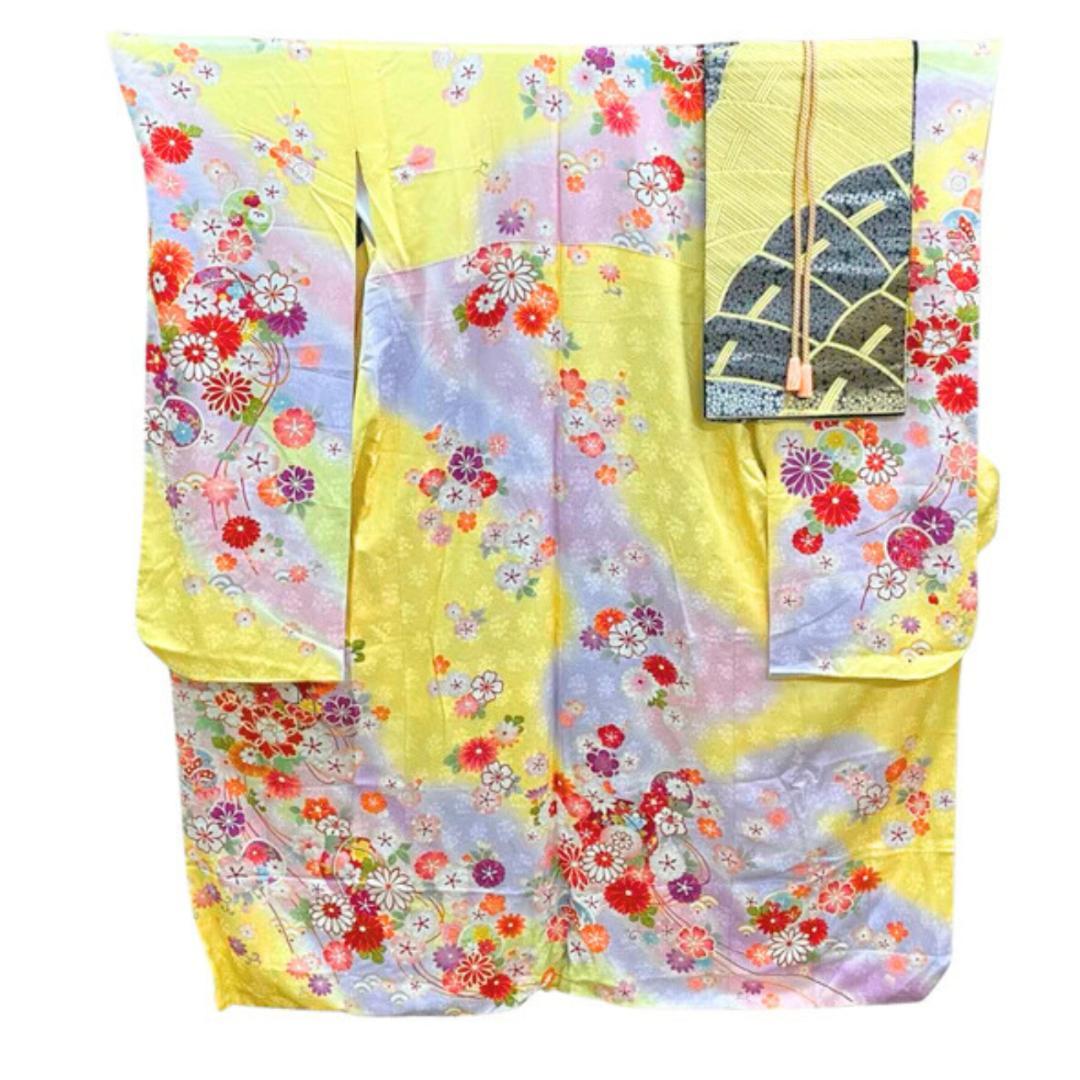 【お得品】 振袖セット 成人式 正絹 古典柄 振袖 黄色 S220 ●