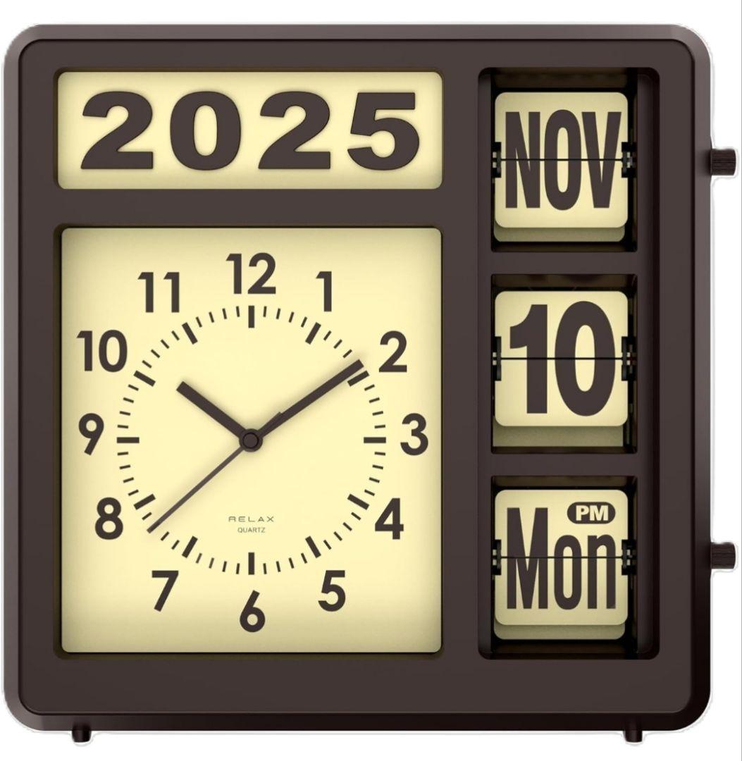 【新品】RELAX フリップカレンダークロック レトロ 時計 アナログ 壁掛け