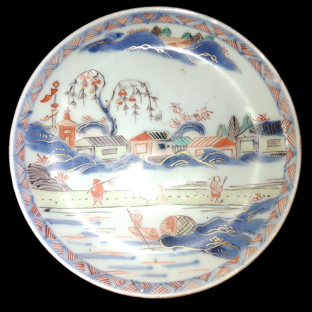古伊万里　金彩山水楼閣文飾小皿　江戸後期?