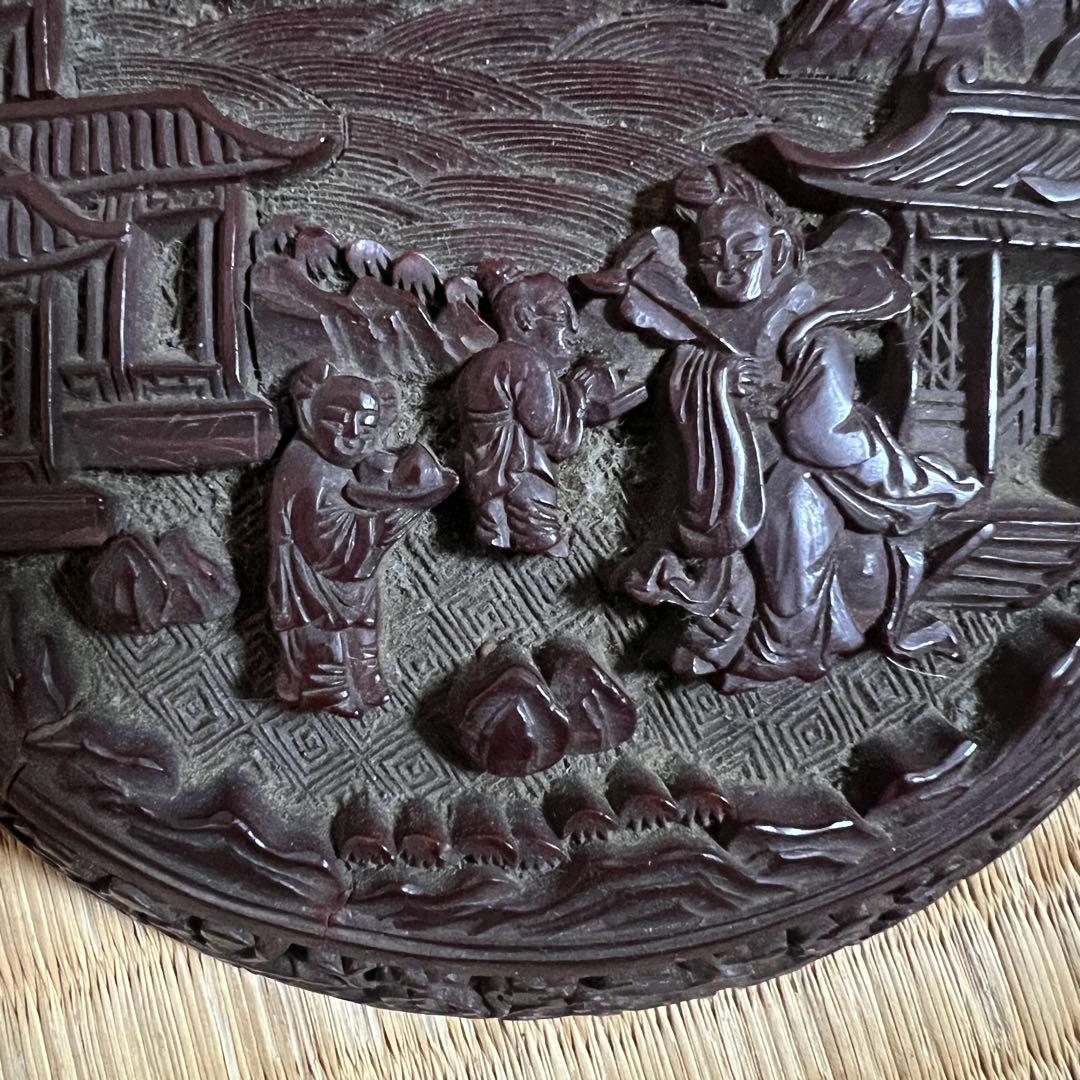 中国美術 堆朱 楼閣紋 サイズ　約　高さ6ｃｍ 幅 13ｃｍ