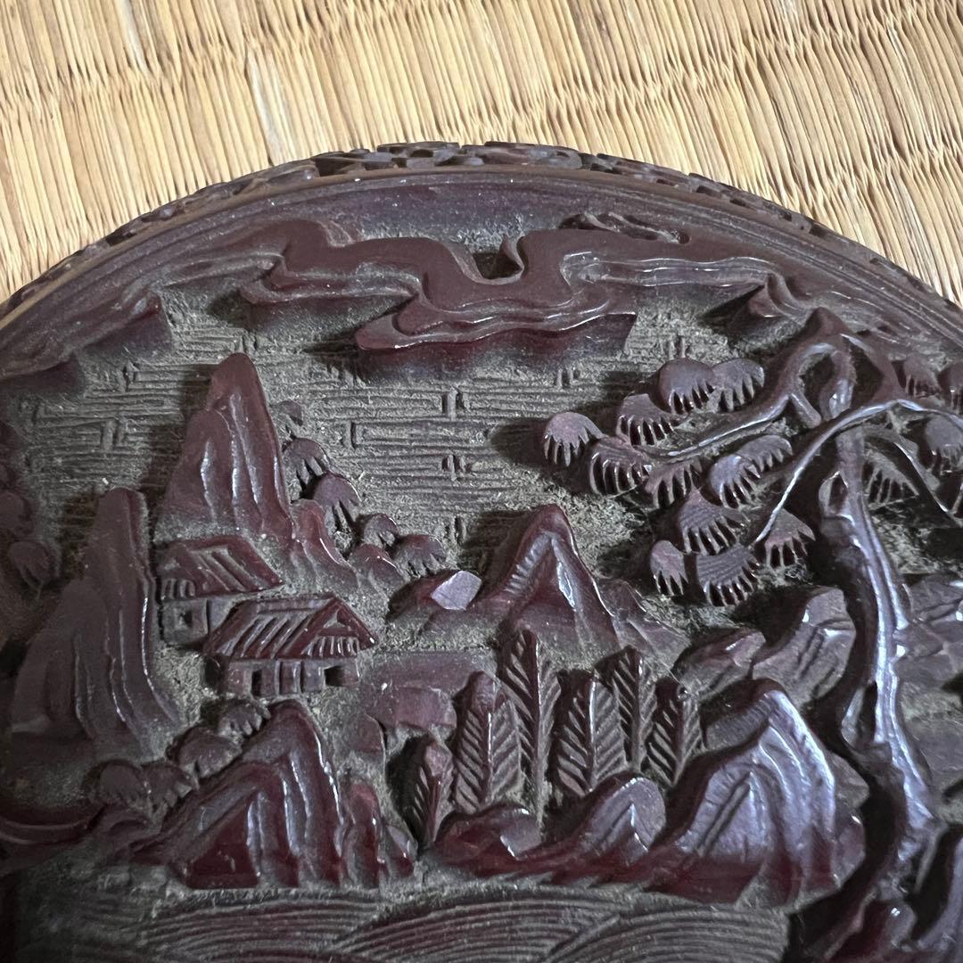 中国美術 堆朱 楼閣紋 サイズ　約　高さ6ｃｍ 幅 13ｃｍ