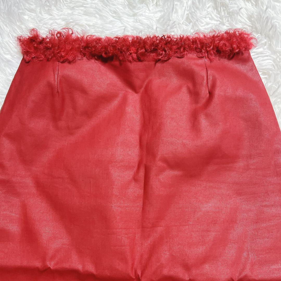希少⭐️フェンディ　スカート　ファー　コットン　ズッカ柄　赤　アオイ　サイズ40