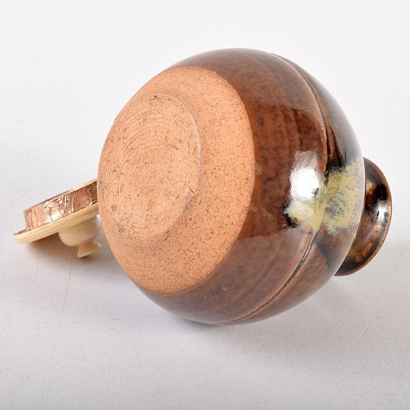 茶道具　膳所焼　淡海ぜぜ　陽炎園造　茶入　仕覆付　共箱　V　7929