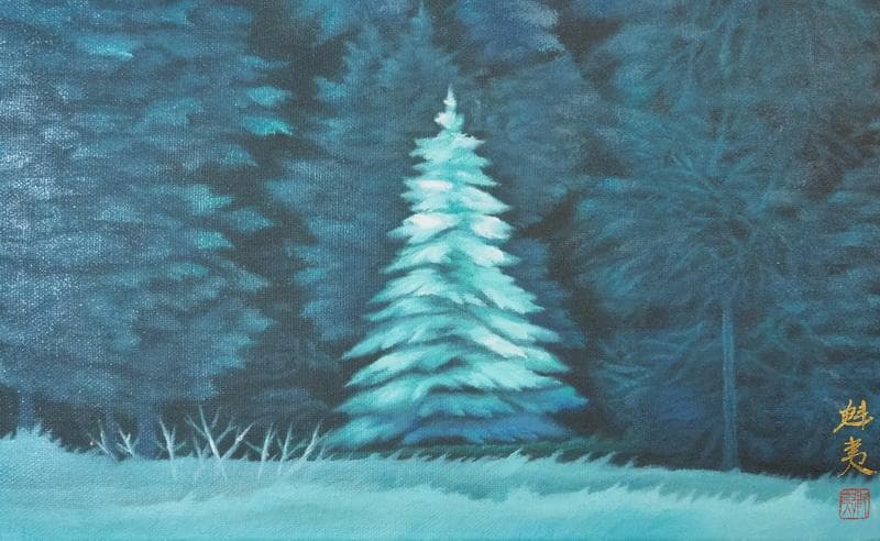 風景画　東山魁夷　聖夜　M10　額付き　手描き　肉筆