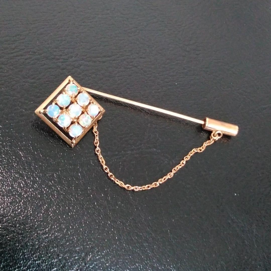 オパール K18 ラペルピン ブローチ スクエア　刻印あり