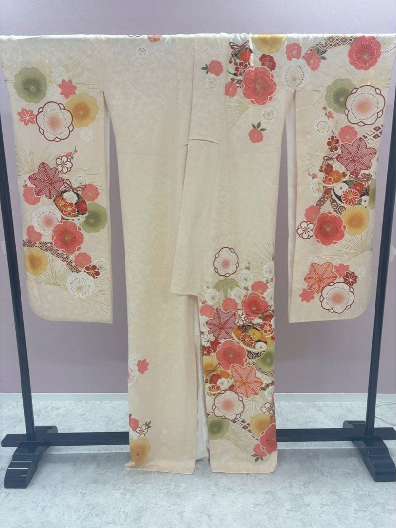《美品》振袖　単品 A No.417 白　中振袖150〜160cm