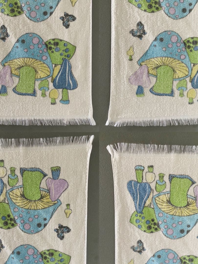 ビンテージ 70s USA きのこ 蝶々 レトロインテリア ハンカチ タオル 飾