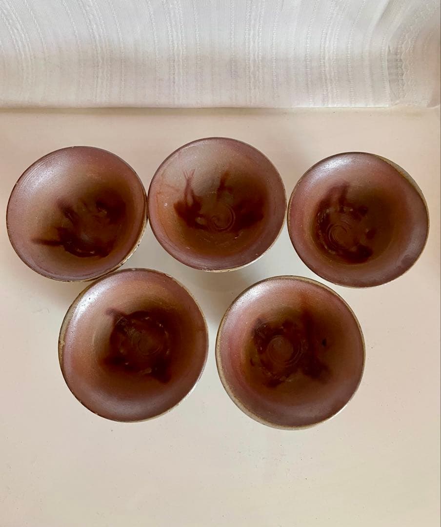 備前焼　煎茶器揃　宝瓶・湯冷し・煎茶椀　松ぼっくり　五郎兵衛窯　木箱付き