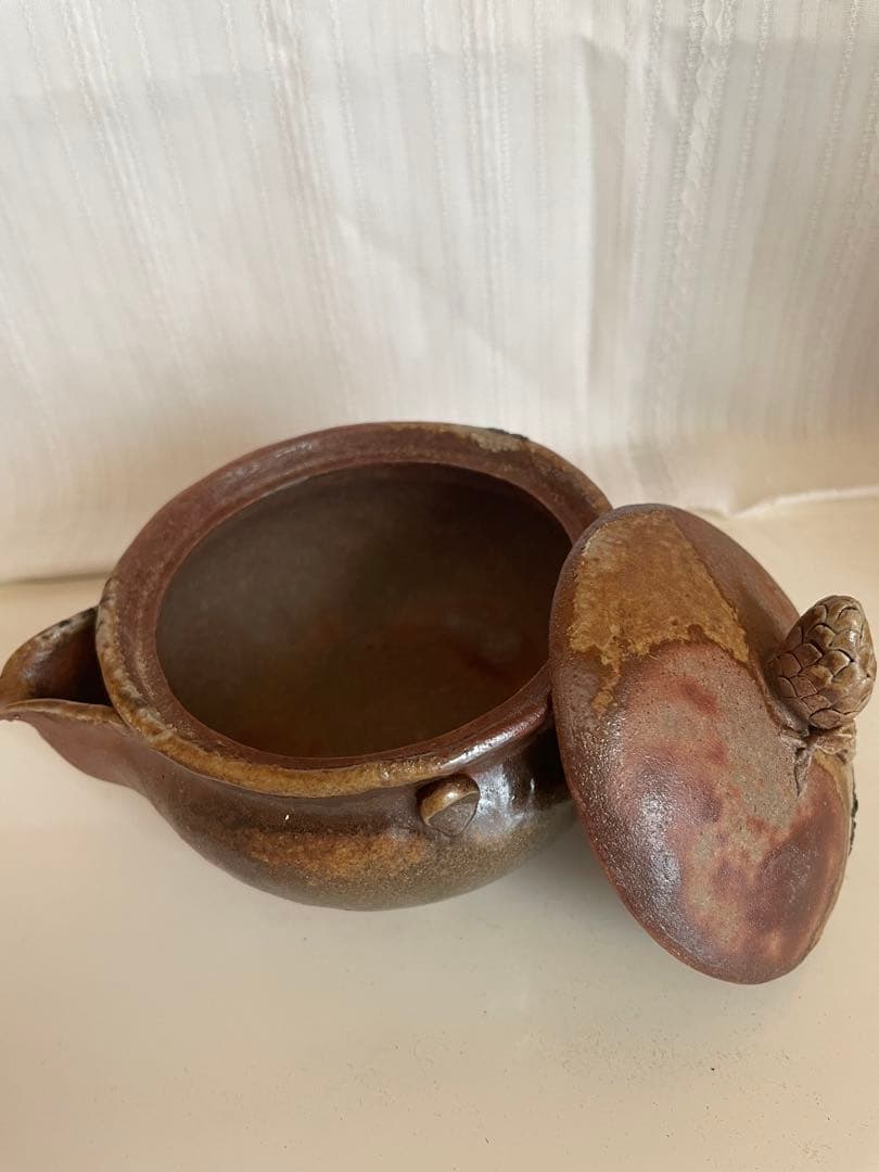 備前焼　煎茶器揃　宝瓶・湯冷し・煎茶椀　松ぼっくり　五郎兵衛窯　木箱付き