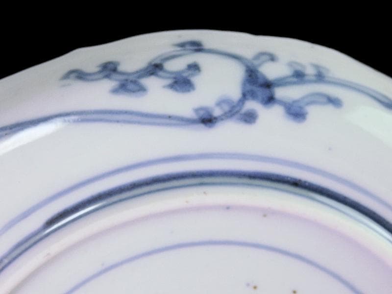 古伊万里　染付　なずな紋　霊芝紋の図　６寸皿　E611 AS-CQo