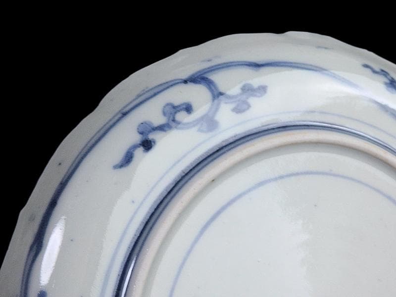 古伊万里　染付　なずな紋　霊芝紋の図　６寸皿　E611 AS-CQo