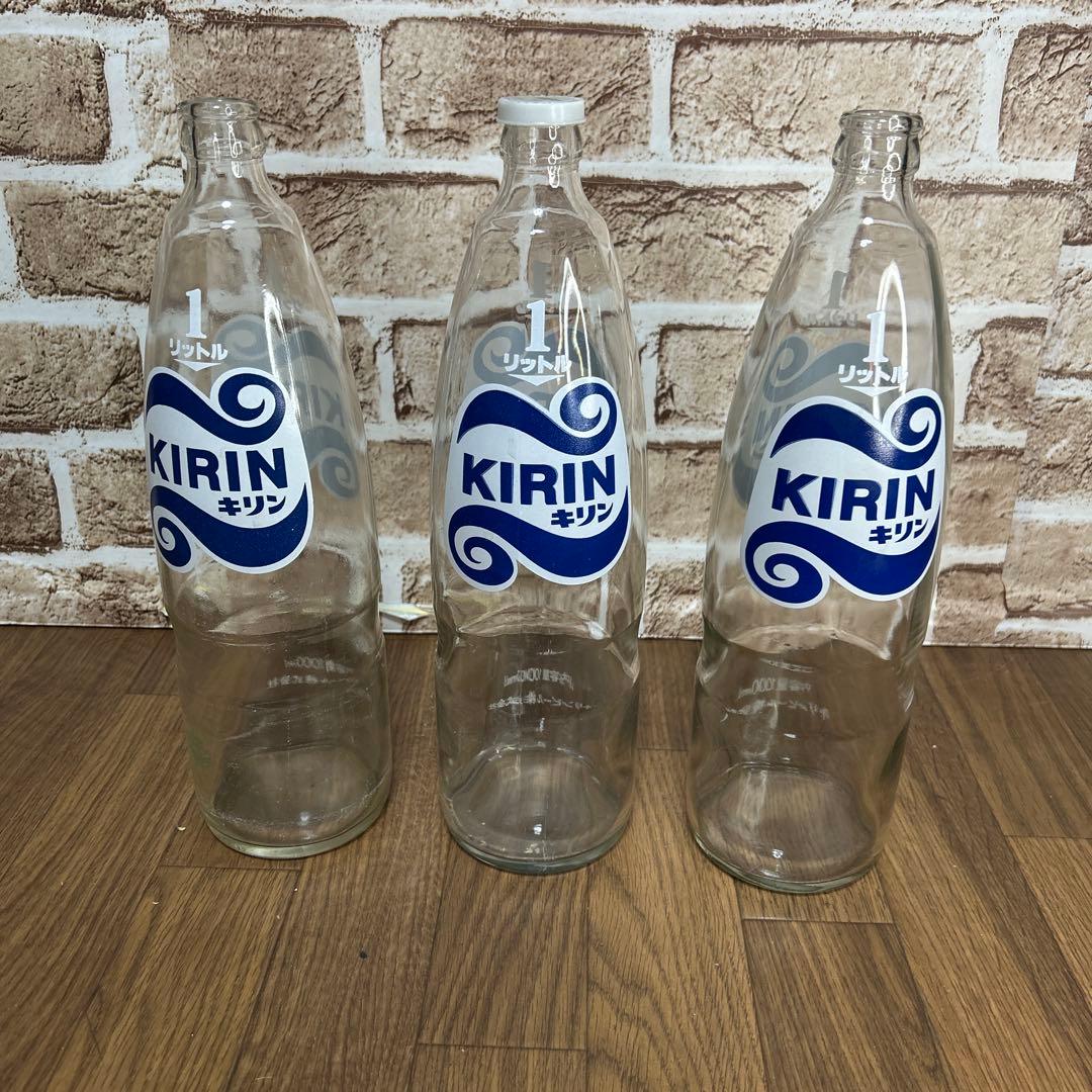 【昭和レトロ】1リットル　空瓶・キリンコンテナケース　ファンタ キリンレモン