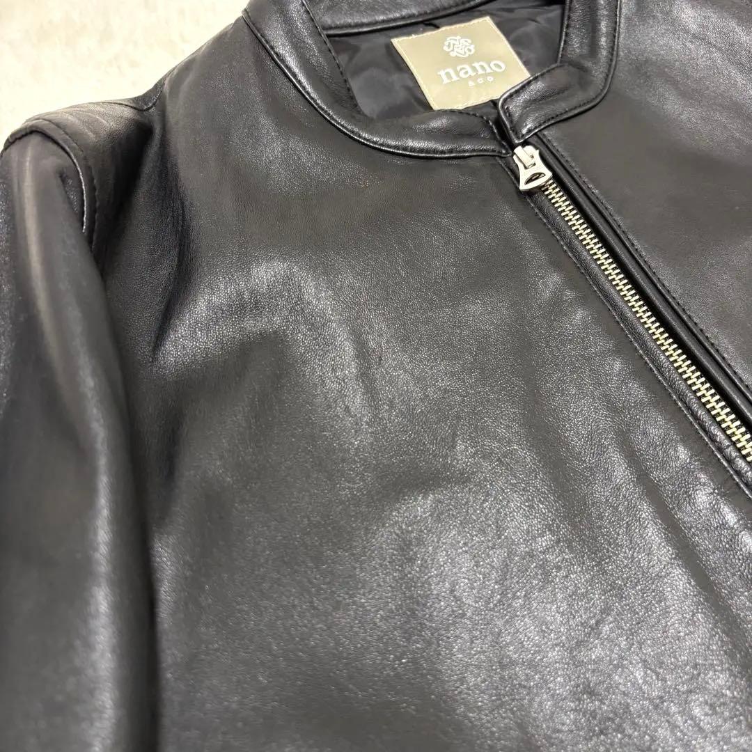 ナノユニバース シングルライダースジャケット 羊革 ラムレザー L ブラック