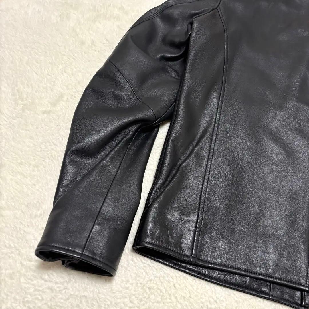 ナノユニバース シングルライダースジャケット 羊革 ラムレザー L ブラック