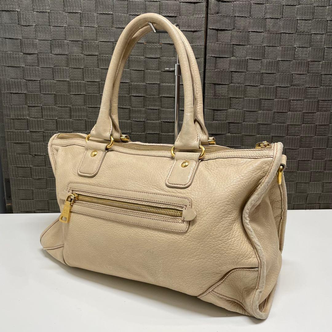 ア*オ様 PRADA ベージュ レザー ハンドバッグ
