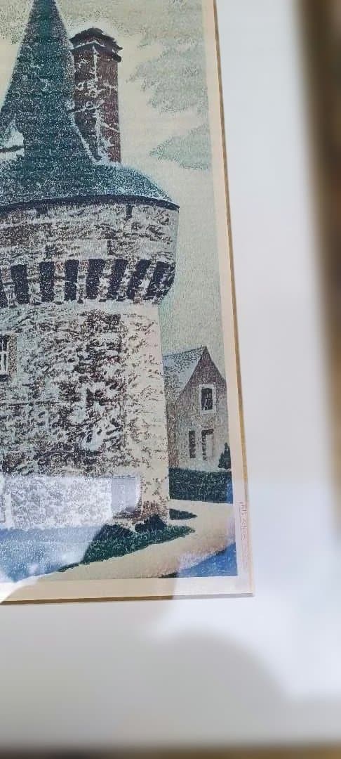 岡鹿之助　木版画　 城の風景画 　加藤版画研究所　サイン入り