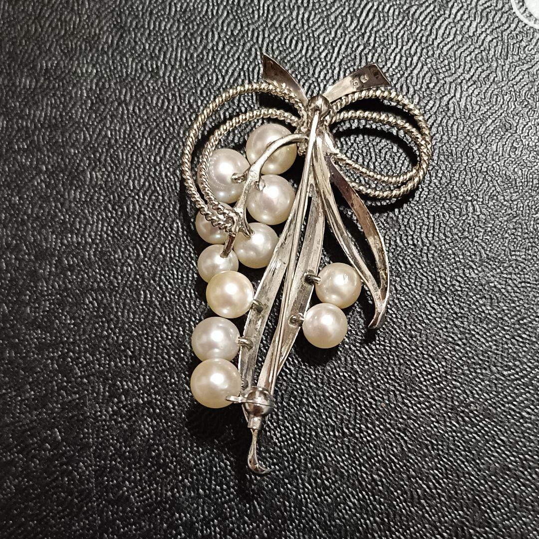 ミキモト パール　11粒　ブローチ　コサージュ　リボン　SV