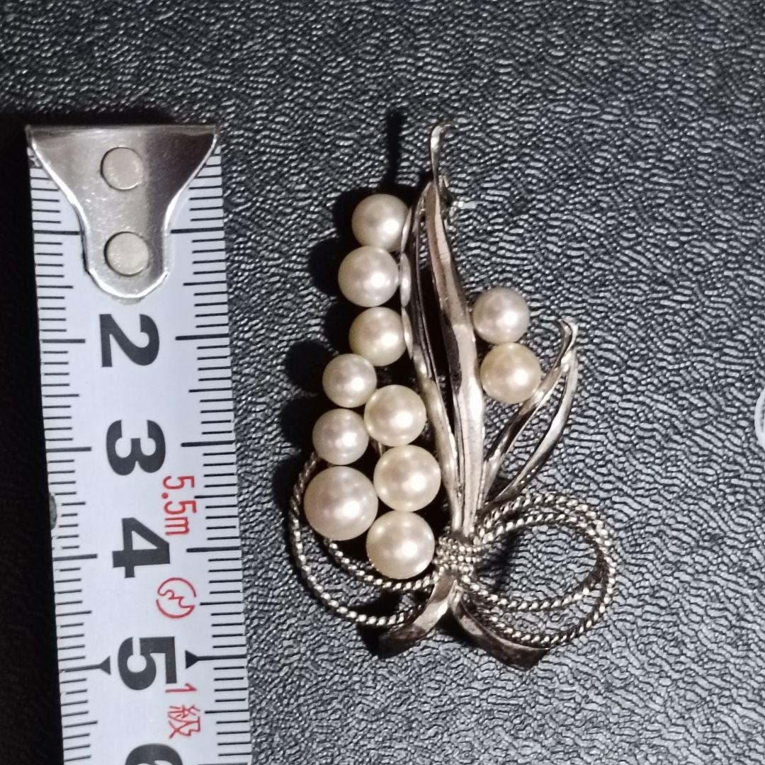 ミキモト パール　11粒　ブローチ　コサージュ　リボン　SV