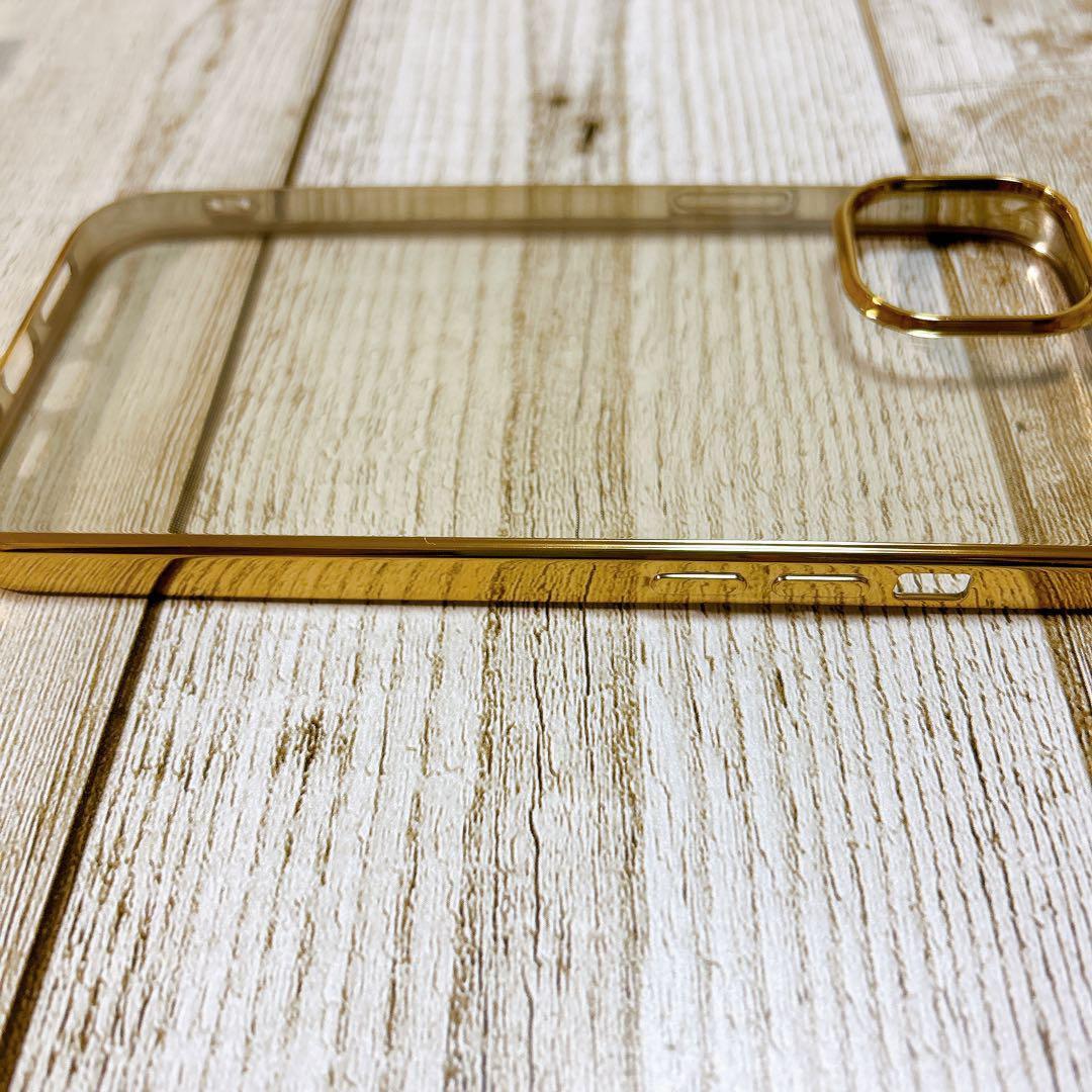 iPhone14 Plus ケース クリア ゴールド 耐衝撃