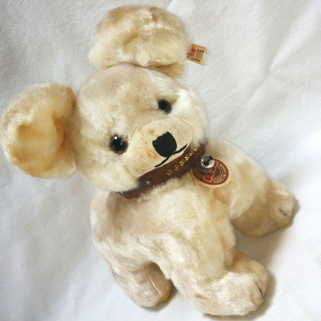 【昭和レトロ】紙タグ付 白い小犬のぬいぐるみ アンティーク　日本製